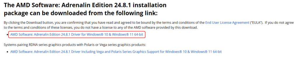 Adrenalin Edition 24.8.1 のダウンロードページ