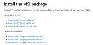 PowerShell のダウンロードページ