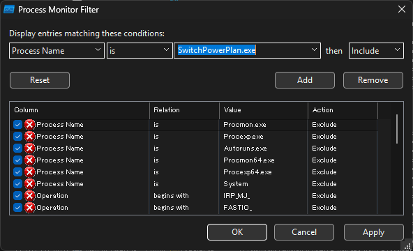 Process Monitor Filter