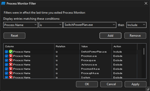 Process Monitor Filter